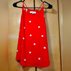 Loft, women's size small, Petite, polka dot, spaghetti strap, flare, tank.